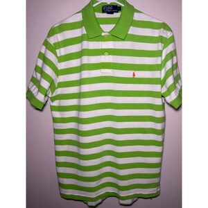 Polo Ralph Lauren Mens Large Green White Striped Short Sleeve Polo Shirt